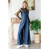 Pleated Denim Overall with Pockets