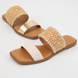 LYSETT BOLD DOUBLE STRAP SQUARE-TOE SLIP-ON SANDAL: BONE