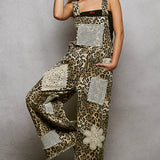 Crochet Contrast Patch Detail Chest Pocket Woven Overalls