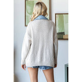 Knit Body Denim Layerd Jacket: Cream / Denim / S