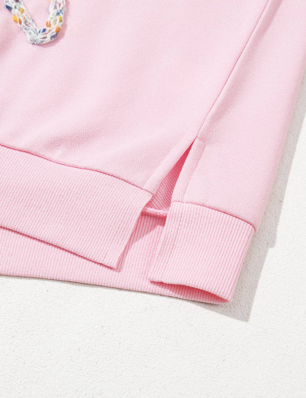 Embroidered Bow Lantern Sleeve Oversized Pullover Sweatshirt: Light Pink / 65%Polyester+35%Cotton / M