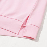 Embroidered Bow Lantern Sleeve Oversized Pullover Sweatshirt: Light Pink / 65%Polyester+35%Cotton / M