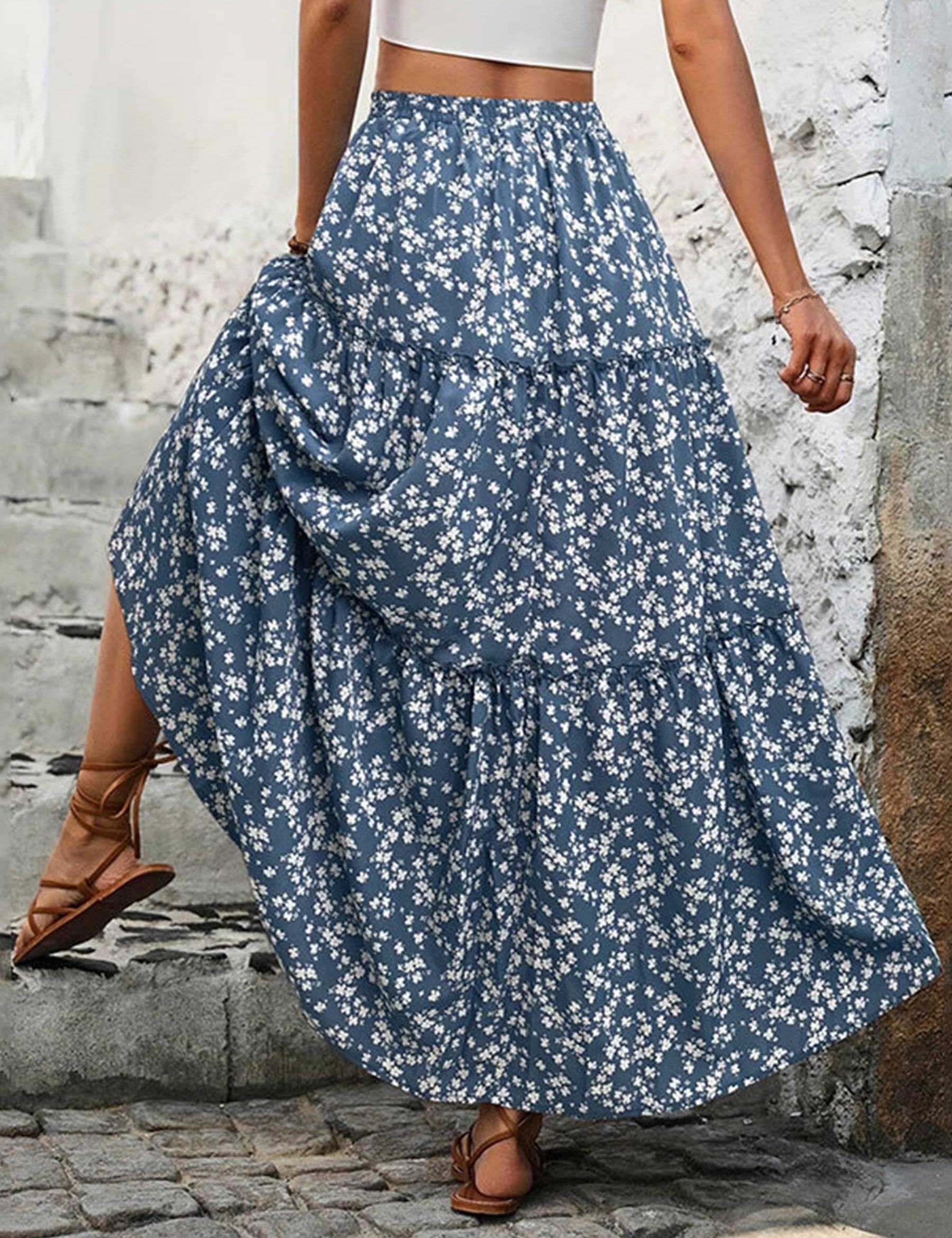 Floral Belt With Three-layer Splicing Skirt: Blue / L