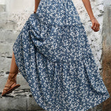 Floral Belt With Three-layer Splicing Skirt: Blue / S