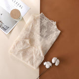 Semi Sheer Mesh Floral Lace Layering Top: Caramel / L