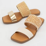 LYSETT BOLD DOUBLE STRAP SQUARE-TOE SLIP-ON SANDAL: BONE