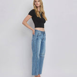 HIGH RISE DART STRUCTURED FIT BARREL LEG JEANS T6514: TINGLE / 27