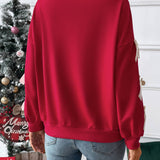 Crew Neck Pullover Top 3D Bowknot Trim Loose Sweatshirts: Pink / 100%polyester / XL