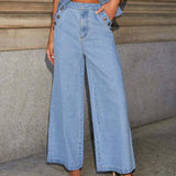 SOLID COLOR LOOSE DENIM WIDE LEG PANTS VEST SUIT: BLACK / (M) 1