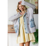 Knit Body Denim Layerd Jacket: Cream / Denim / M