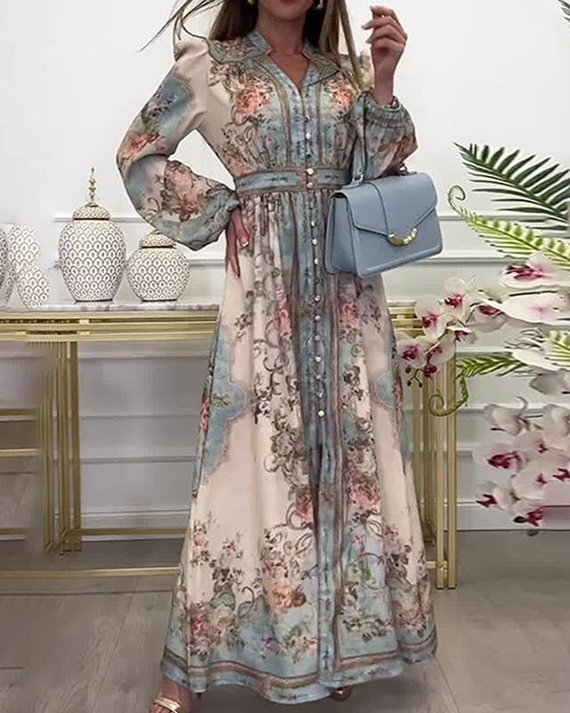 Vintage Boho Floral Print Pleated Dress: Decor / S