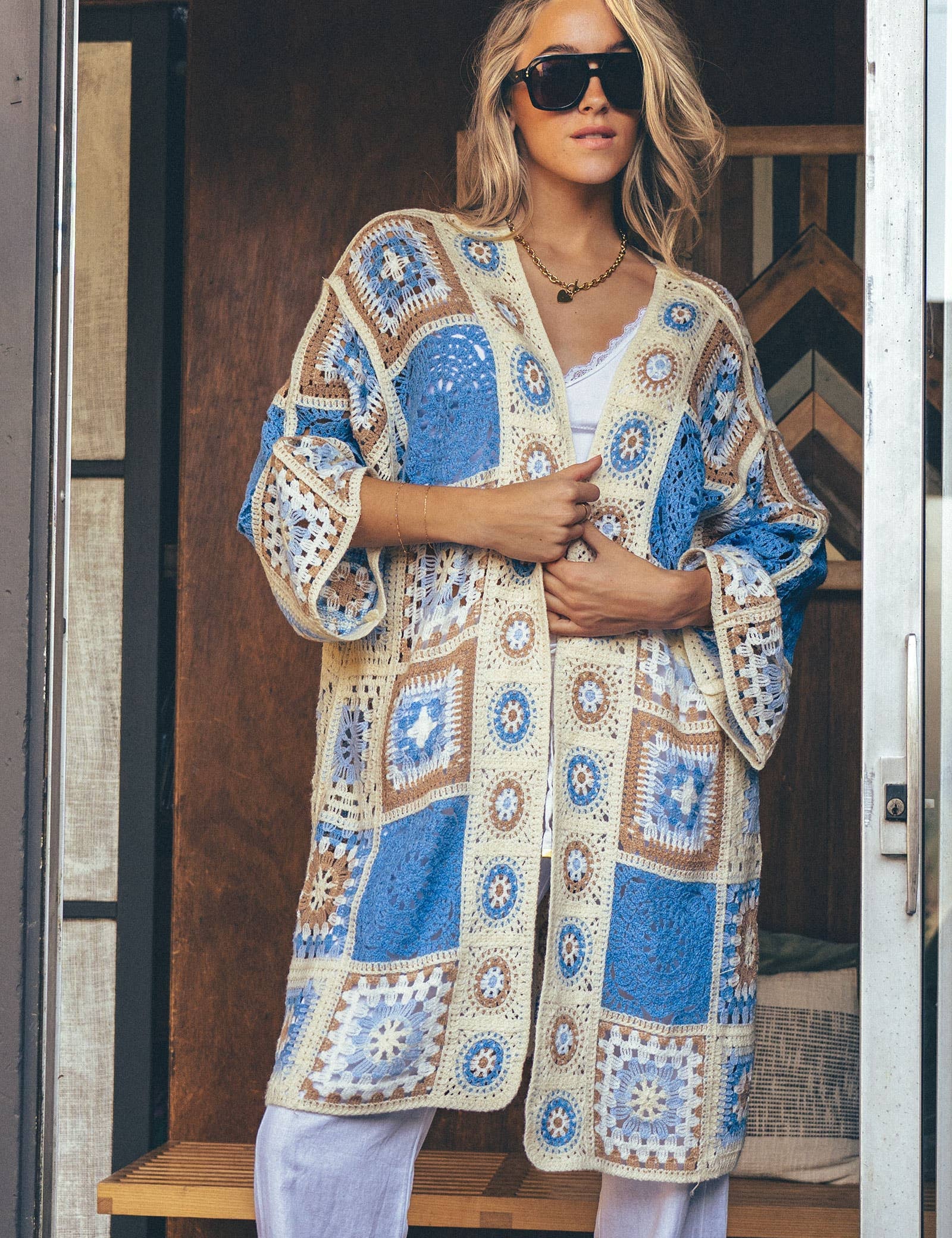 Granny Square Crochet Patchwork Duster Cardigan