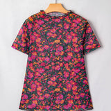 Spring Western Retro Floral Printed Mock Neck Mesh Top (S-4X: Multi-Colored / L