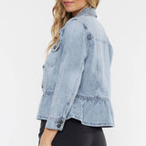 OPEN PACK CLASSIC FIT PEPLUM DENIM JACKET-KC7369L: LIGHT / XL