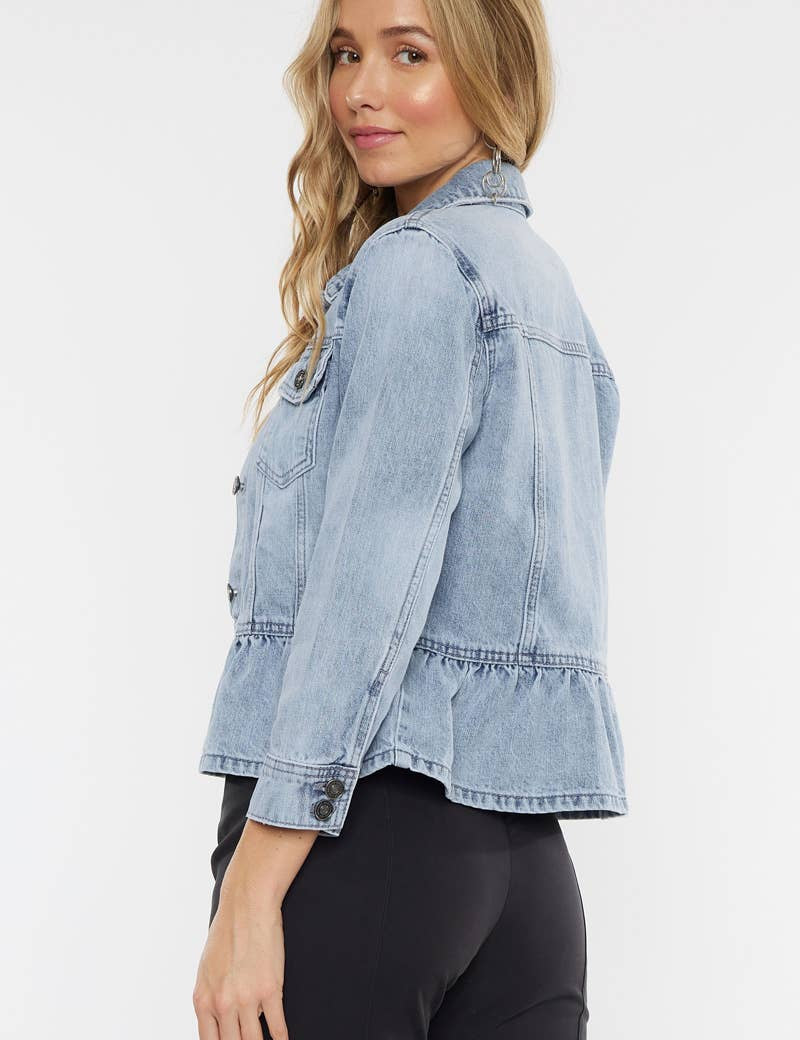 OPEN PACK CLASSIC FIT PEPLUM DENIM JACKET-KC7369L: LIGHT / L