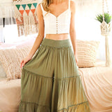 Maxi Tiered  Wide Leg Beach Palazzo Pants VP73052: Mocha / M