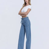 SUPER HIGH RISE TIE WAISTBAND WIDE LEG JEANS T6765: LUSH LIFE / 26
