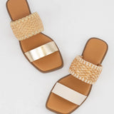 LYSETT BOLD DOUBLE STRAP SQUARE-TOE SLIP-ON SANDAL: BONE