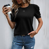 Casual Bubble Sleeve Short Sleeve t-shirt: Apricot / 100%Polyester / XL