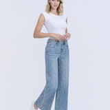HIGH RISE MEDIUM LIGHT FLORAL PRINT WIDE LEG JEANS T7335FPR: FLORAL PRINT / 28