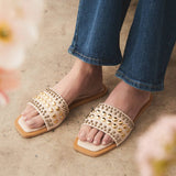 CHRISSY ROUND STUD EMBELLISHED SQUARE TOE SLIP ON SANDAL: White / A12