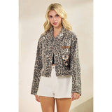 Leopard Denim jacket with back contrast: FLORAL SEQUINS / L