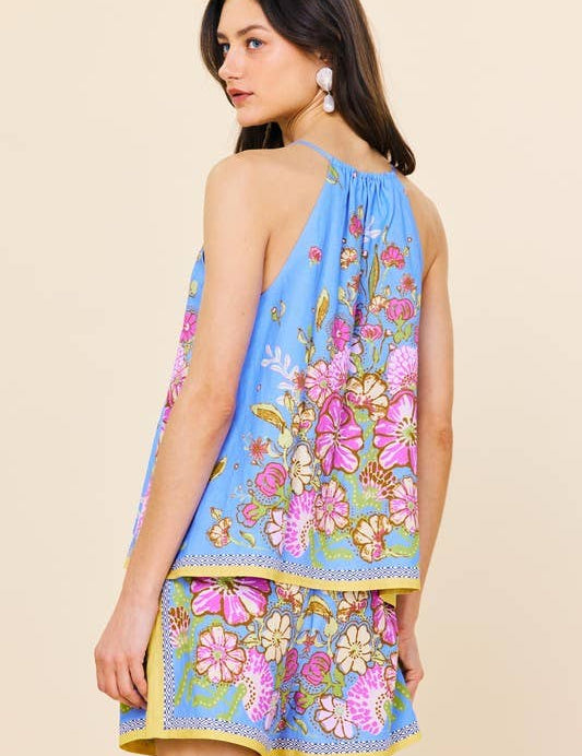 Sleeveless Border Print Top: Sweet Pea / S