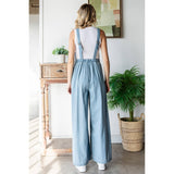 Pleated Denim Overall with Pockets