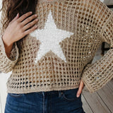 Star Crochet Hoodie Relaxed Knit Pullover Sweater (S-XL)