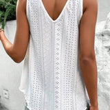 Multicolor Lace Crochet Splicing V Neck Loose Fit Tank Top: Apricot Pink / 95%Polyester+5%Elastane / S