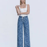 HIGH RISE FLORAL PRINT BAGGY WIDE LEG JEANS T7328VFR: VINTAGE FLORAL / 32