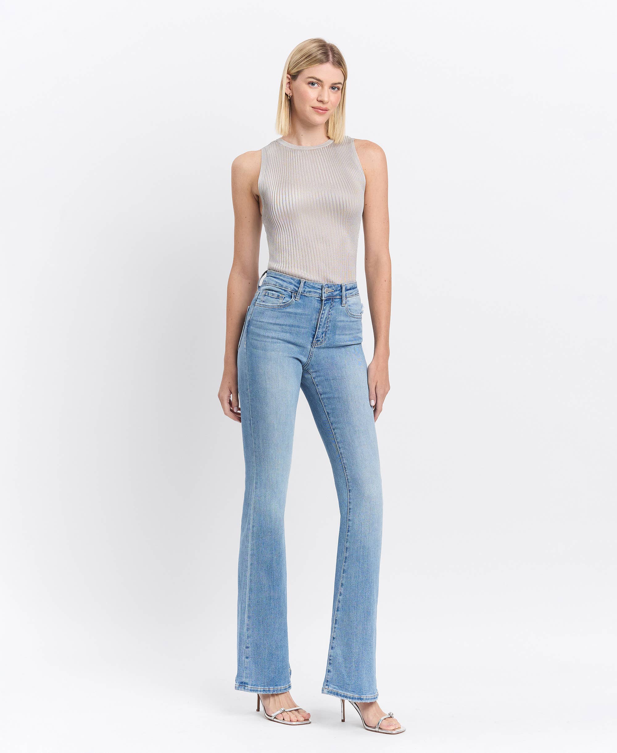 HIGH RISE LONG FLARE JEANS V2812: JUST FINE / 30