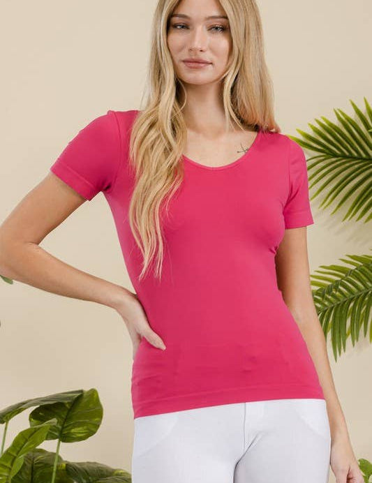 Seamless Reversible V-Neck Short Sleeve Top