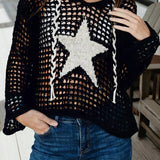 Star Crochet Hoodie Relaxed Knit Pullover Sweater (S-XL)