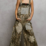 Crochet Contrast Patch Detail Chest Pocket Woven Overalls
