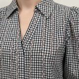 FLORAL GINGHAM BLOUSE TOP - 5707TD: Light Blue / L