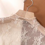 Semi Sheer Mesh Floral Lace Layering Top: Taupe / M