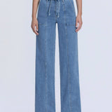 SUPER HIGH RISE TIE WAISTBAND WIDE LEG JEANS T6765: LUSH LIFE / 25