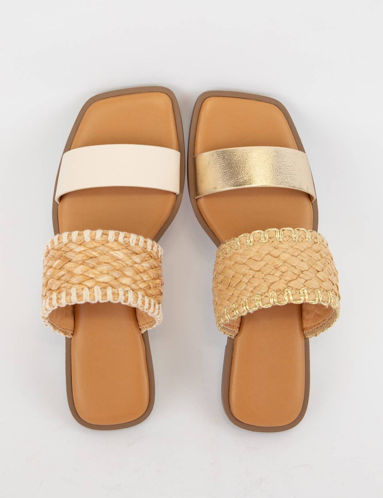 LYSETT BOLD DOUBLE STRAP SQUARE-TOE SLIP-ON SANDAL: BONE
