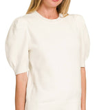 ,,..SI-25003 Viscose Puff Short Sleeve Sweater: H BEIGE-170996 / L