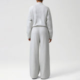 Women Casual Sporty Set: Half Zip Pullover + Wide Leg Pants