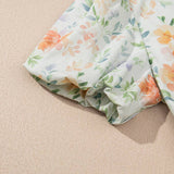 Beige Floral Print Shirred High Waist Puff Beige M