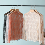 Semi Sheer Mesh Floral Lace Layering Top: Taupe / M
