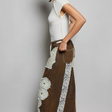 Drawstring Floral Patch Denim Pants