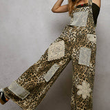 Crochet Contrast Patch Detail Chest Pocket Woven Overalls