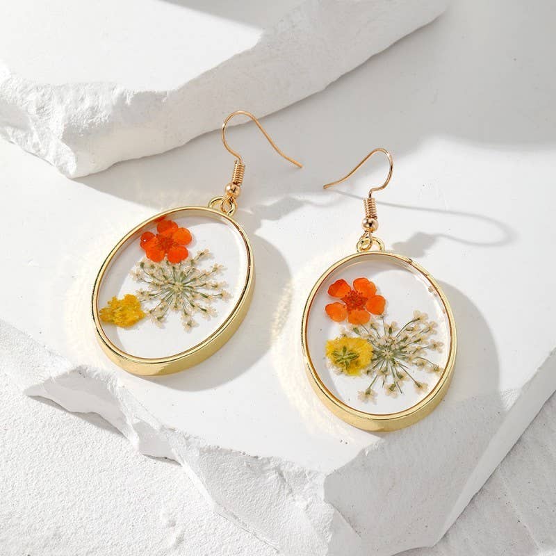 Vintage Dried Flower Earrings | 40E384: RECTANGLE