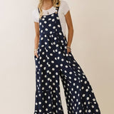 Polka Dot Sling Maxi Jumpsuit: Navy White / L