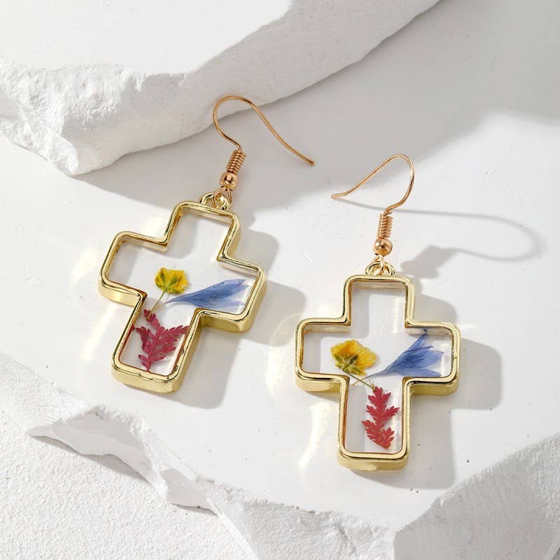 Vintage Dried Flower Earrings | 40E384: RECTANGLE