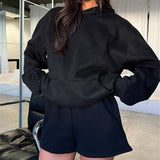 Basic pocket hoodie &  drawstring short set outfits