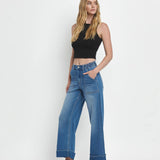 HIGH RISE DOUBLE CUFFED BAGGY WIDE JEANS V3589: ENVIABLY / 28